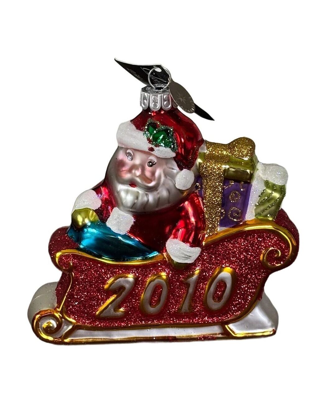 2010 Celebrations by Radko 25th Anniversary Santa Sleigh Glass Ornament Box